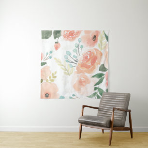 Blooming Delight   Pastel Peach Tapestry
