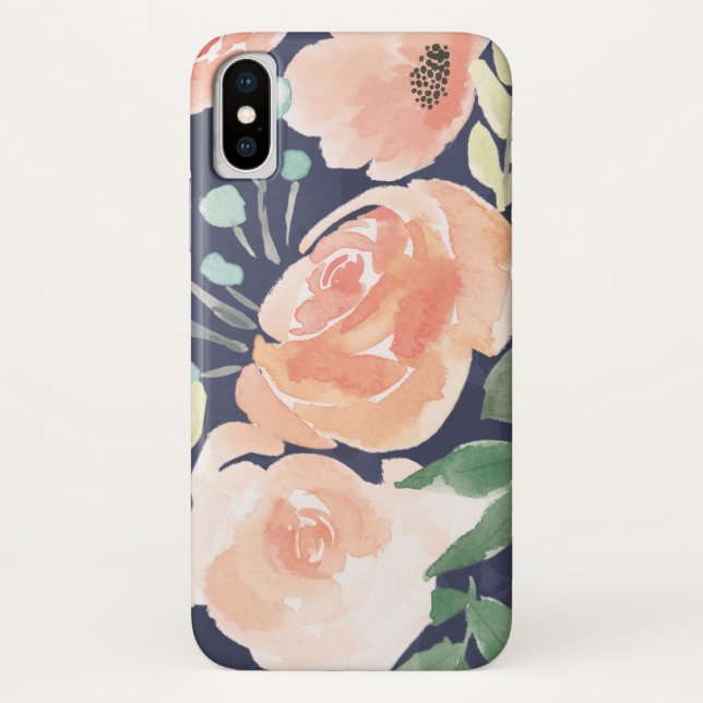 Blooming Delight | Peach & Blue Roses & Poppies Case-Mate iPhone Case (Back)