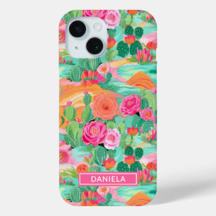 Blooming Desert Cacti Personalized iPhone 15 Case