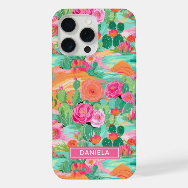 Blooming Desert Cacti Personalized iPhone Case (Back)