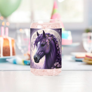 "Blooming Dreams: The Purple Floral Fantasy Horse" Can Glass