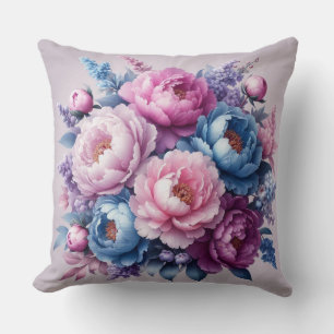 Blooming Elegance: Lilac & Blue Peony Throw Pillow