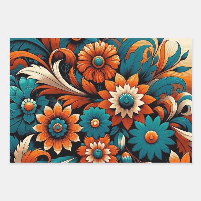Blooming Elegance Premium Floral  Wrapping Paper Sheet (Front)