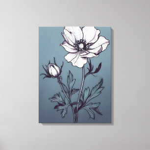 Blooming Elegance: White Flower on Serene Blue Canvas Print