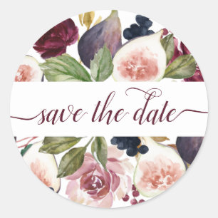 Blooming Figs   Moody Rustic Garland Save the Date Classic Round Sticker
