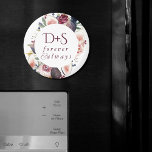 Blooming Figs | Moody Rustic Monogram Wreath Magnet<br><div class="desc">Modern hand-painted rich, dark, and moody watercolor floral wreath round frame featuring the couple's monogram initials for a modern romantic flair with flowers in burgundy, marsala, and wine reds with plum purple and blush pink and peach rose peonies embellished by botanical laurel eucalyptus greenery and deep accents in olive green...</div>