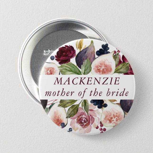 Blooming Figs | Rustic Fruit Blossoms Bridal Party 3 Inch Round Button (Front & Back)
