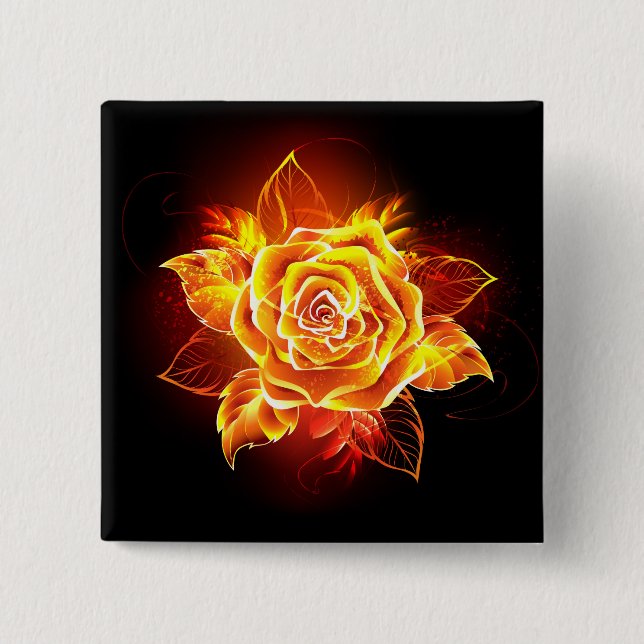Blooming Fire Rose 2 Inch Square Button (Front)