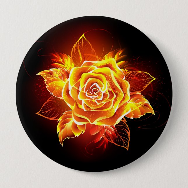 Blooming Fire Rose 4 Inch Round Button (Front)
