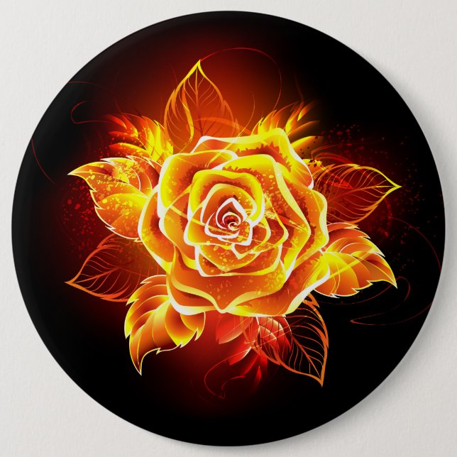 Blooming Fire Rose 6 Inch Round Button (Front)