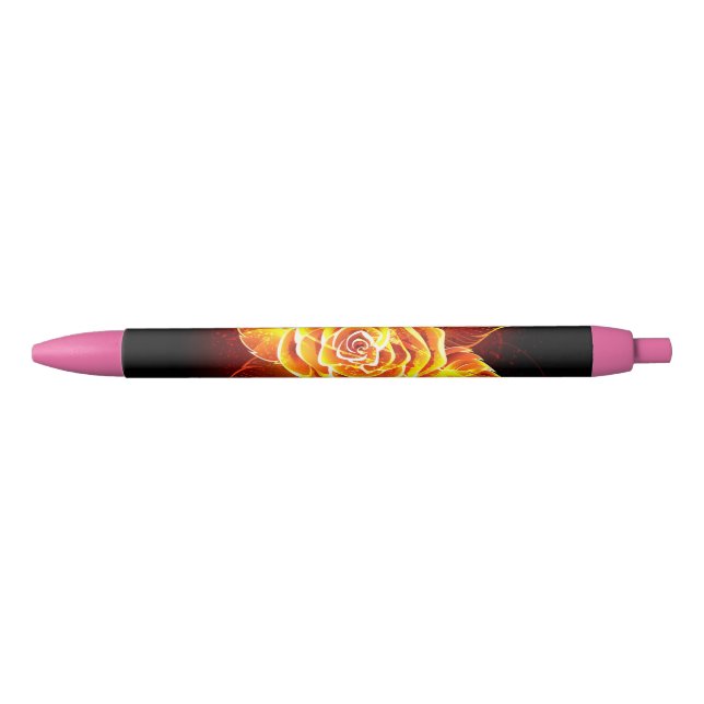 Blooming Fire Rose Black Ink Pen (Front)