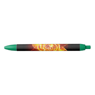 Blooming Fire Rose Black Ink Pen
