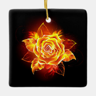 Blooming Fire Rose Ceramic Ornament