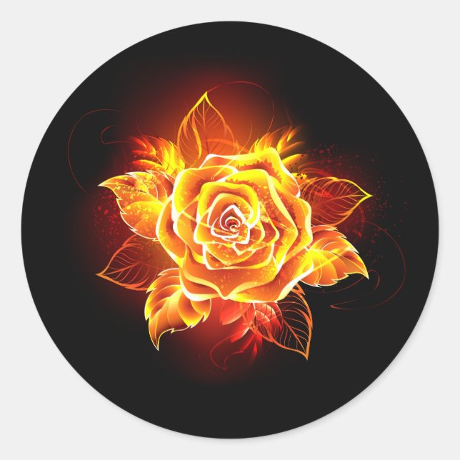 Blooming Fire Rose Classic Round Sticker (Front)