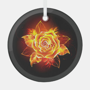 Blooming Fire Rose Glass Ornament