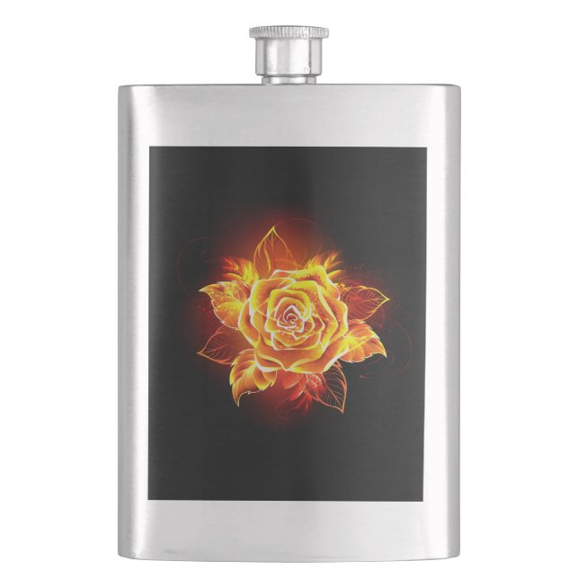 Blooming Fire Rose Hip Flask (Front)
