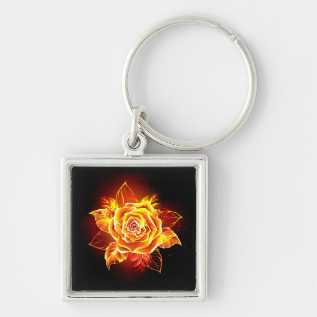 Blooming Fire Rose Keychain (Front)