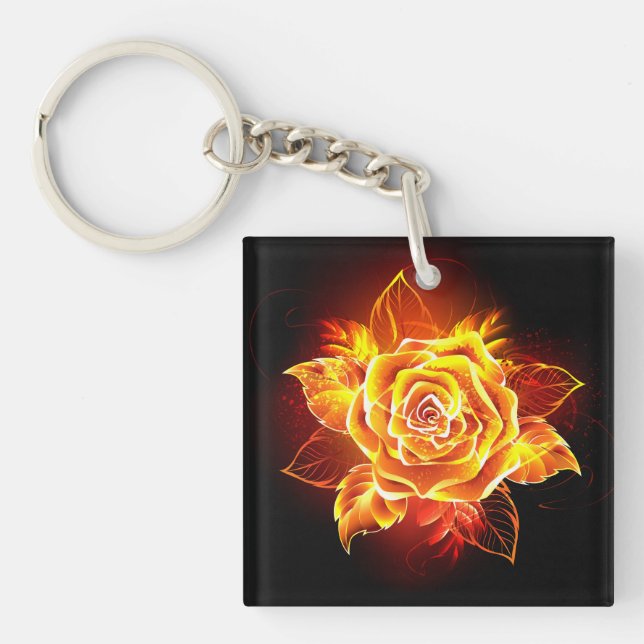Blooming Fire Rose Keychain (Front)