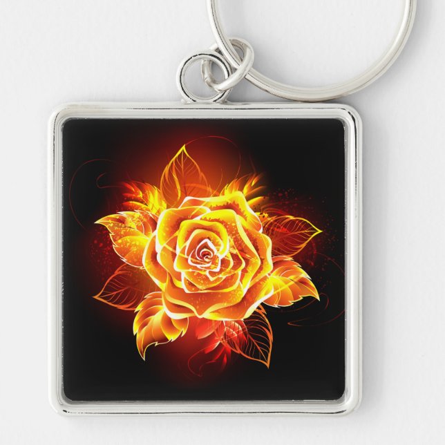 Blooming Fire Rose Keychain (Front)