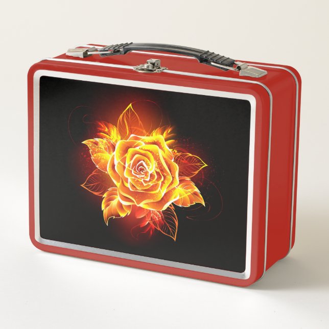 Blooming Fire Rose Metal Lunch Box (Front)