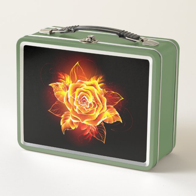 Blooming Fire Rose Metal Lunch Box (Front)