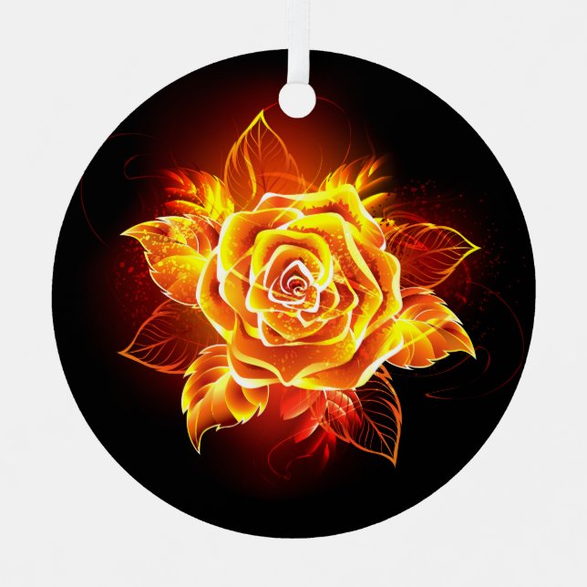 Blooming Fire Rose Metal Ornament (Front)