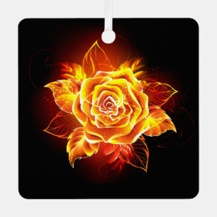 Blooming Fire Rose Metal Ornament