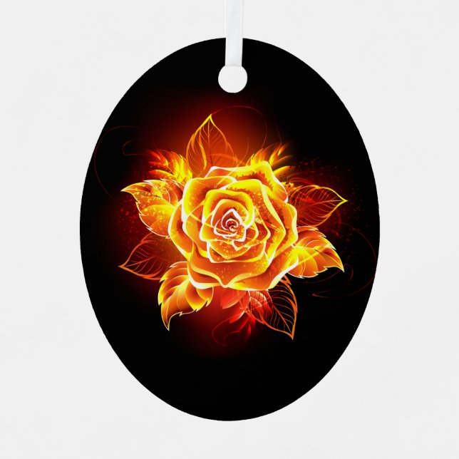 Blooming Fire Rose Metal Ornament (Front)