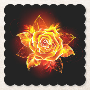 Blooming Fire Rose Paper Coaster