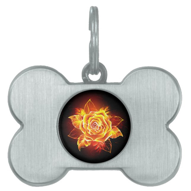 Blooming Fire Rose Pet ID Tag (Front)