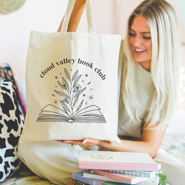 Blooming Floral Book Personalized Book Club Tote Bag (Creator Uploaded)