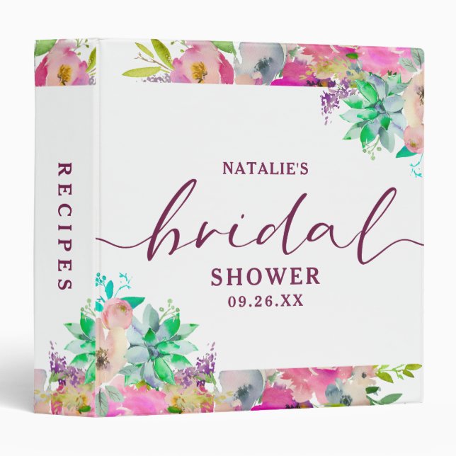 Blooming Floral Bridal Shower Recipe Card Album Binder (Front/Spine)