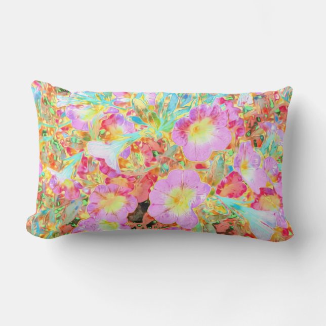 Blooming Floral Calibrachoa Abstract Outdoor  Lumbar Pillow (Front)