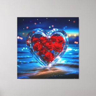 Blooming Floral Heart Crystal Canvas Print