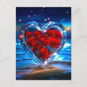 Blooming Floral Heart Crystal Holiday Postcard