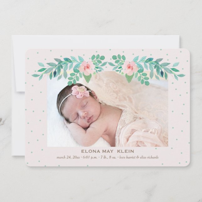 Blooming Floral Photo Birth Announcement (Front)
