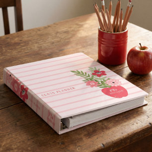 Blooming Floral Red Apple Teacher Class Planner Binder