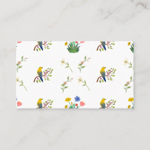 Blooming flowers and birds pattern business card