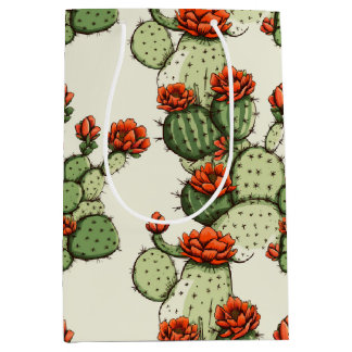 Blooming Flowers Green Cactus Plant Medium Gift Bag
