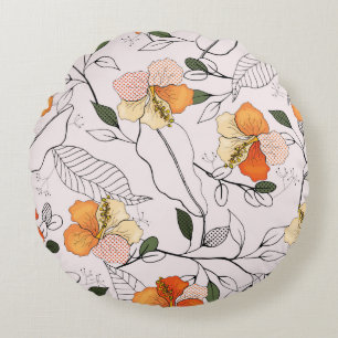 Blooming Flowers. Realistic isolated seamless flow Round Pillow
