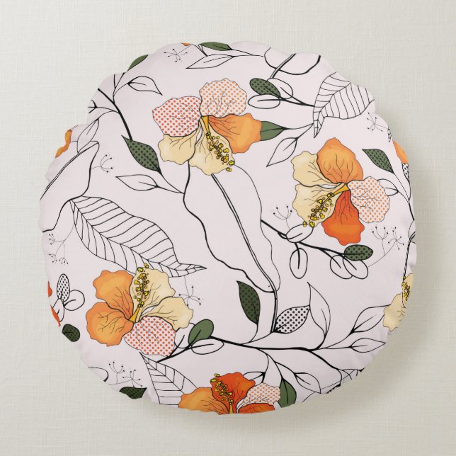 Blooming Flowers. Realistic isolated seamless flow Round Pillow (Front)