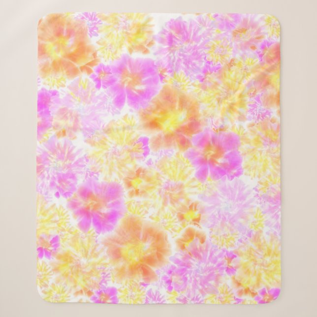 Blooming Flowers Shibori Floral Tie Dye Pattern   Sherpa Blanket (Front)