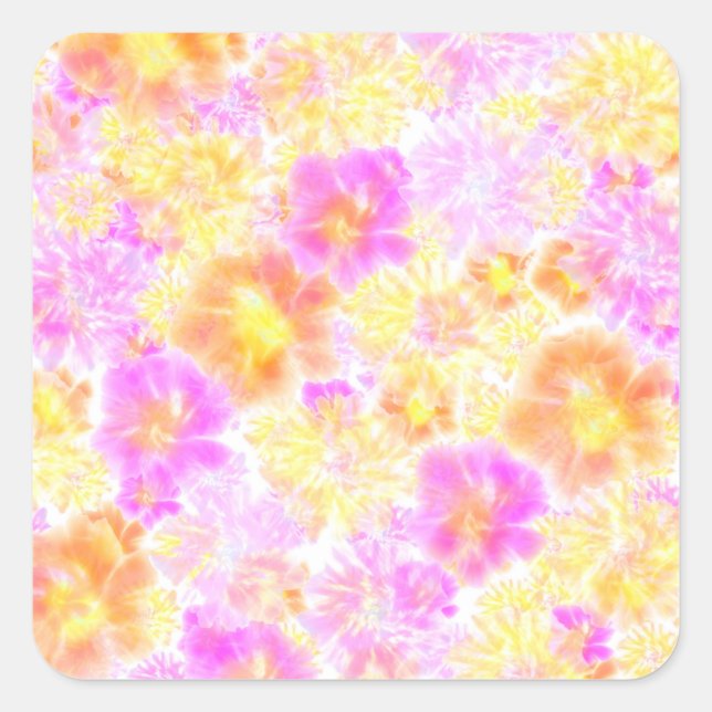 Blooming Flowers Shibori Floral Tie Dye Pattern    Square Sticker (Front)