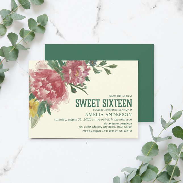 Blooming Flowers Sweet Sixteen Birthday Invitation (Creator Uploaded)