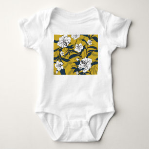 Blooming Flowers: Yellow Vintage Seamless. Baby Bodysuit