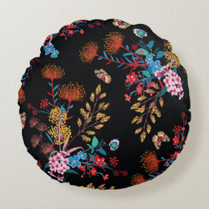 Blooming Garden Butterflies Liberty Style Round Pillow