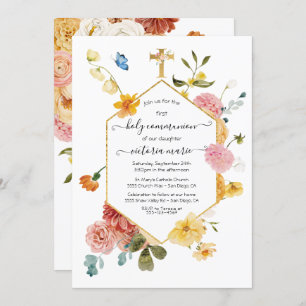 Blooming Garden Floral Light & Airy 1st Communion Invitation