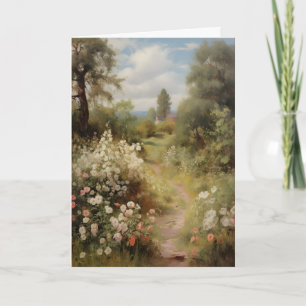 Blooming Garden Path Vintage Spring , Antique Oil Card