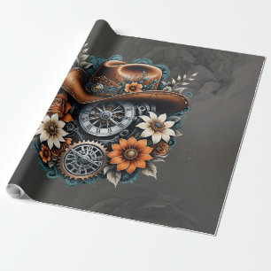 Blooming Gears: Steampunk cowboy style. Wrapping Paper