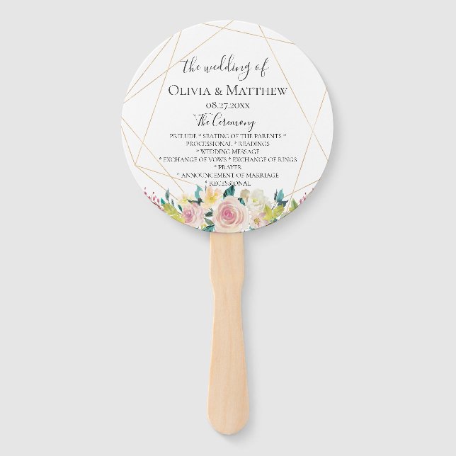 Blooming Geometric Wedding Program Hand Fan (Front)